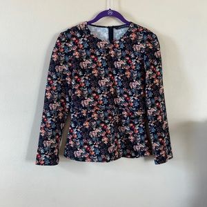 Zara long Sleeve Black Colorful Floral Blouse size Medium peplum